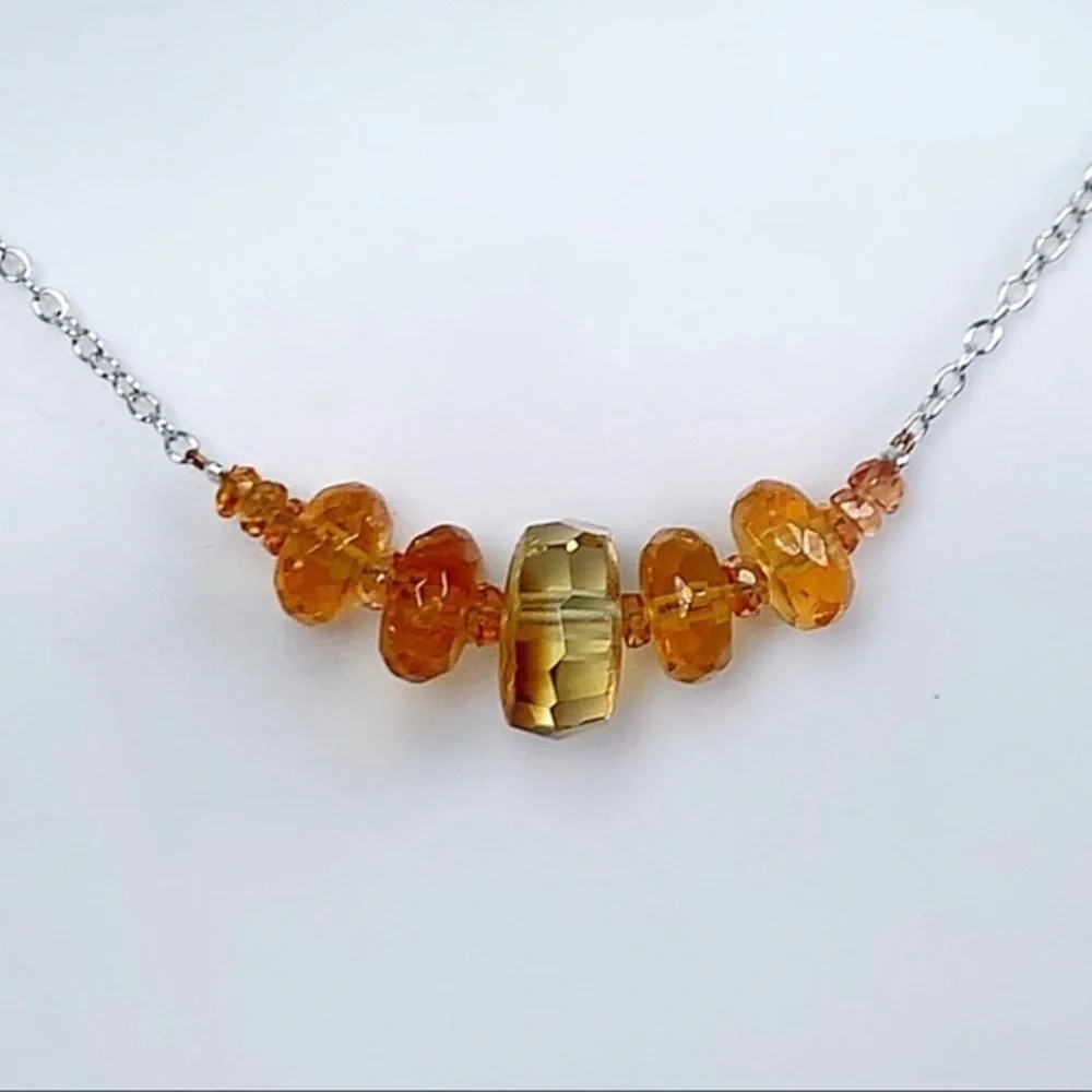 Hand Made Sapphire Citrine Gemstone Necklace